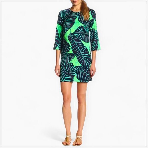 Lilly Pulitzer Under The Palms Carol Shift Mini 3/4 Sleeve Tropical Dress Sz 00 - Picture 1 of 6